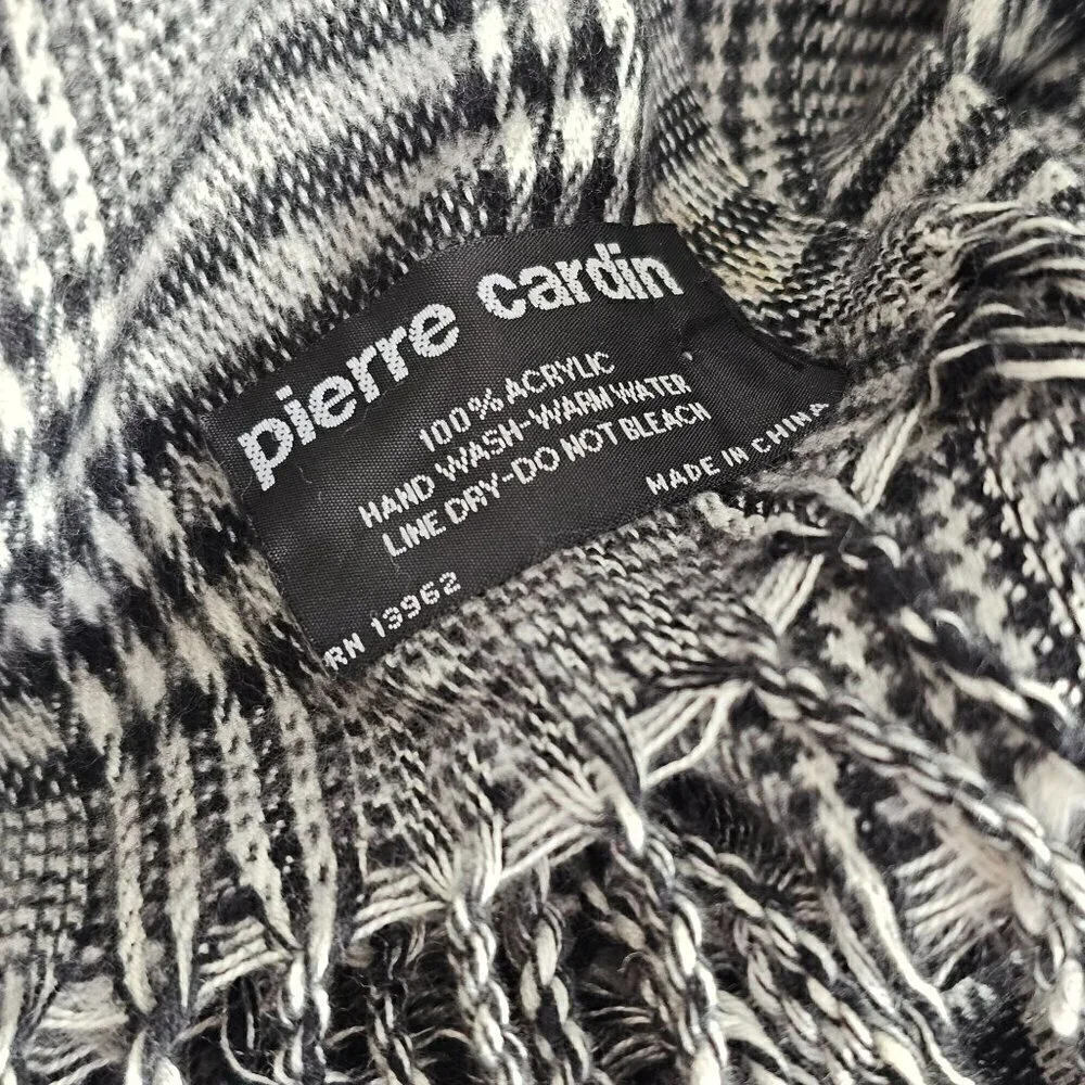 1970s Pierre Cardin Scarf Black White Plaid 72 in X 12.5 in Rectangle Unisex